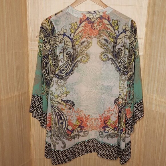 Soft Surroundings Womens Silky Paisley Sequin Detail Kimono Large - Picture 2 of 5